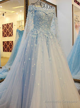 Blue Tulle Off The Shoulder Appliques Beading Wedding Dress
